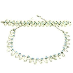 Amerique Blue Rhinestone Silver Tone Necklace Bracelet Set